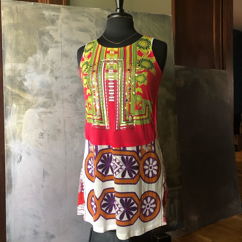 Custo graphic tunic sleeveless studded top size M